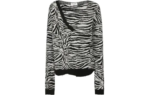 SAINT LAURENT Zebra Patterned V-Neck Sweater