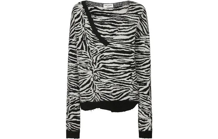 SAINT LAURENT Zebra Patterned V-Neck Sweater