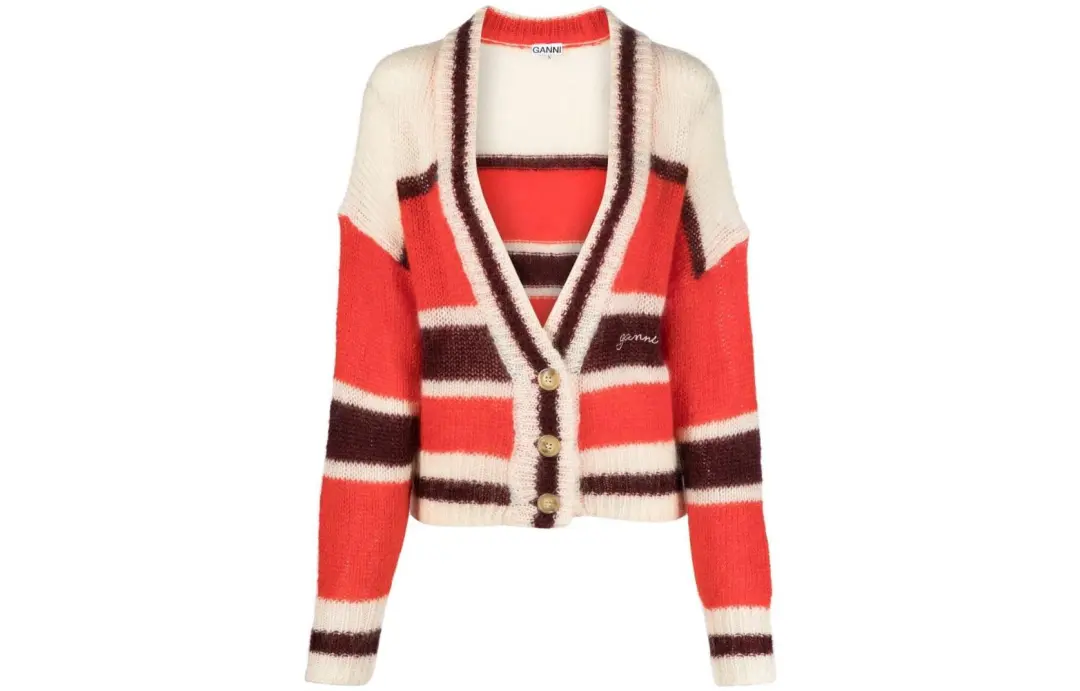 GANNI Striped V-neck Cardigan