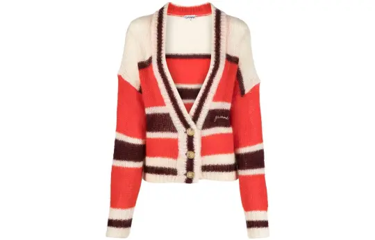 GANNI Striped V-neck Cardigan