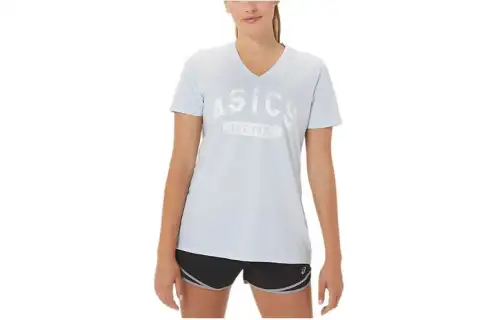 Asics Short Sleeve Est 1977 V Neck Tee T Shirt Women's Gray