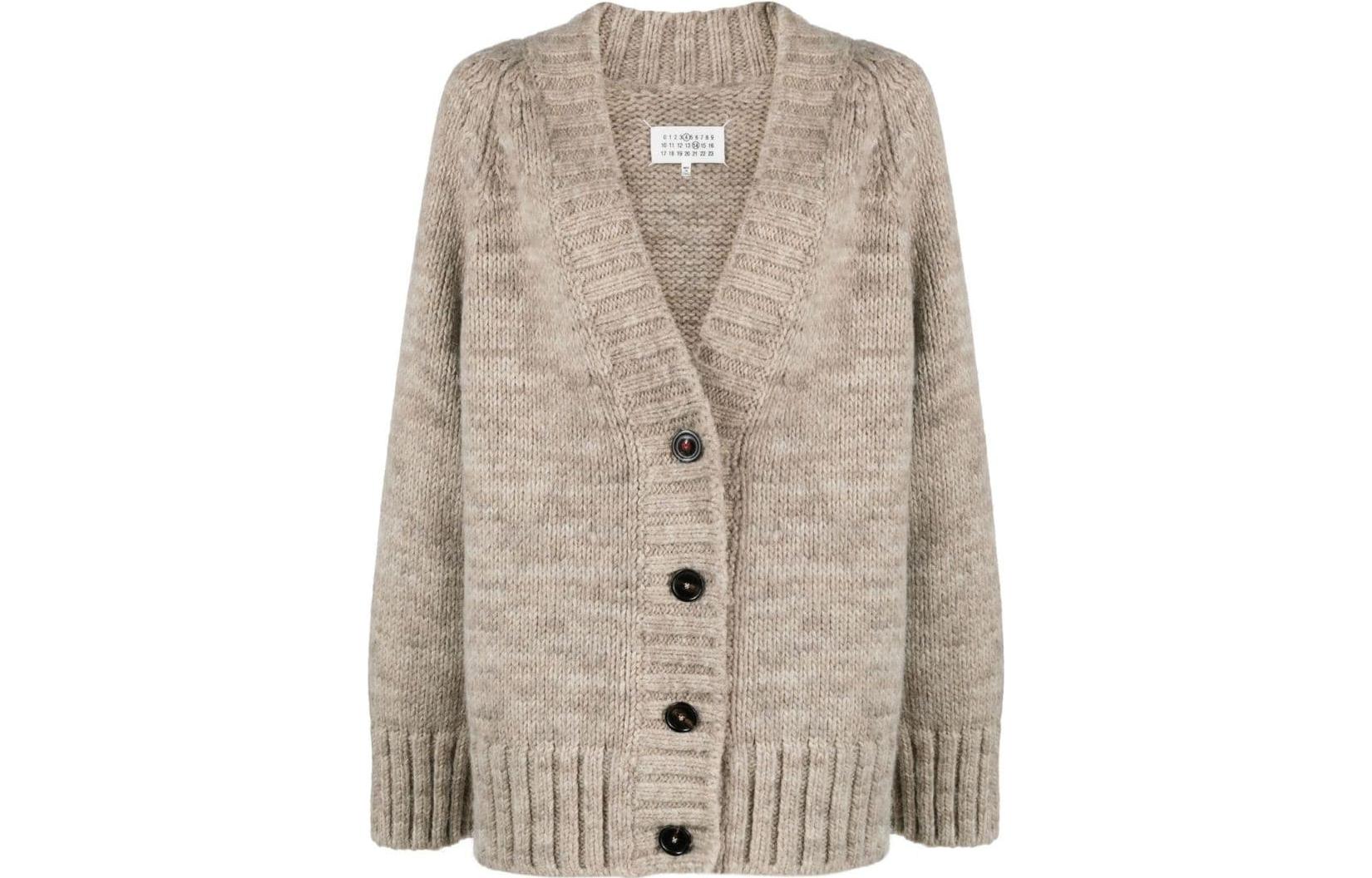 Maison Margiela Mason Margiela FW22 solid color V-neck single-breasted oversized hottie Maillard mid-length sweater for women, brown