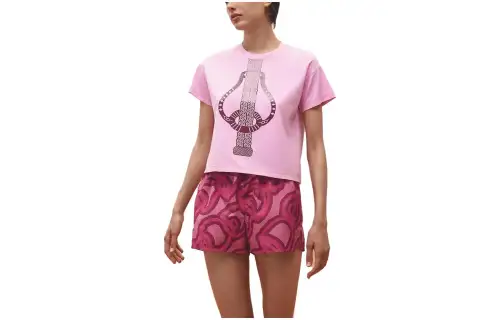 HERMES T Shirts Women's Pink Crew Neck