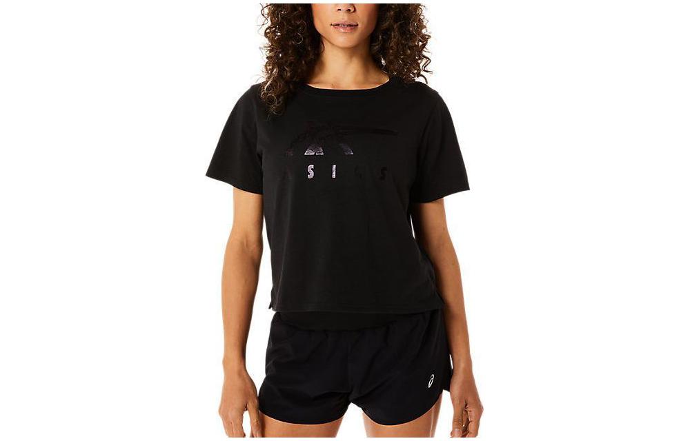 Asics Stripes Short Sleeve Boxy Tee T Shirt Women's Black