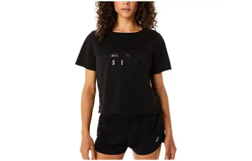 Asics Stripes Short Sleeve Boxy Tee T Shirt Women's Black