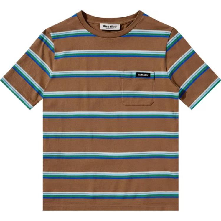 Miu Miu logo-patch striped T-shirt