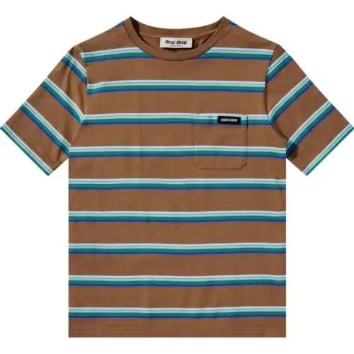 Miu Miu logo-patch striped T-shirt
