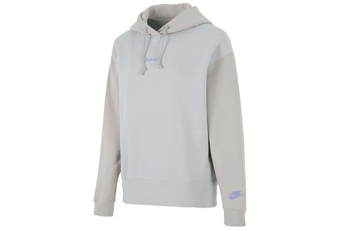 Nike Embroidered Logo Color Block Fleece Lined Hooded Pullover With Thickened Warmth Sweatshirt Winter Women's Ecru