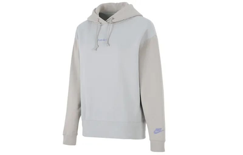 Nike Embroidered Logo Color Block Fleece Lined Hooded Pullover With Thickened Warmth Sweatshirt Winter Women's Ecru