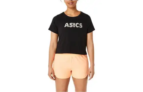 ASICS T Shirts Women's Black Crew Neck Moderate Straight Fit