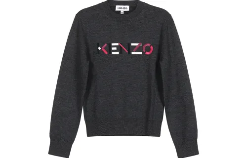 KENZO Letter Logo Knitwear Women's Dark Gray Crew Neck Moderate A Line
