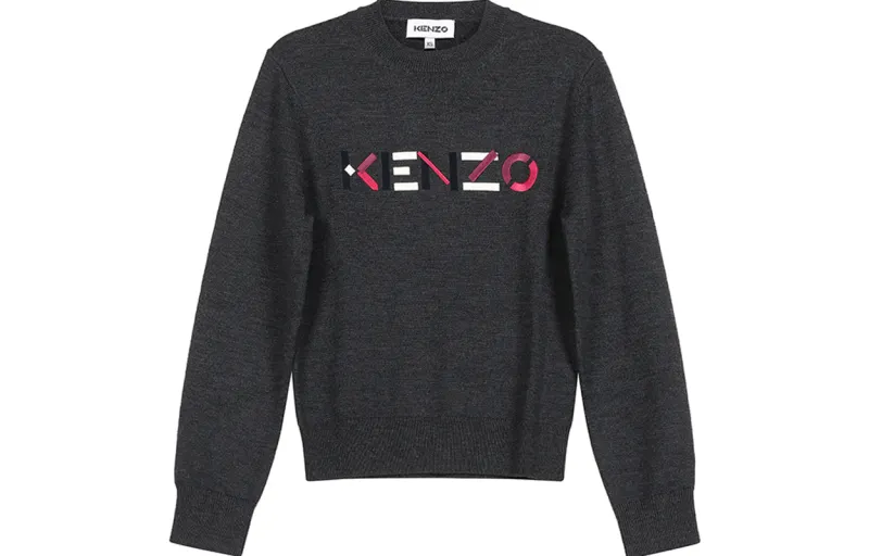 KENZO Letter Logo Knitwear Women's Dark Gray Crew Neck Moderate A Line