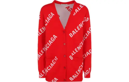 Balenciaga All Over Logo Cardigan 'Red/White'