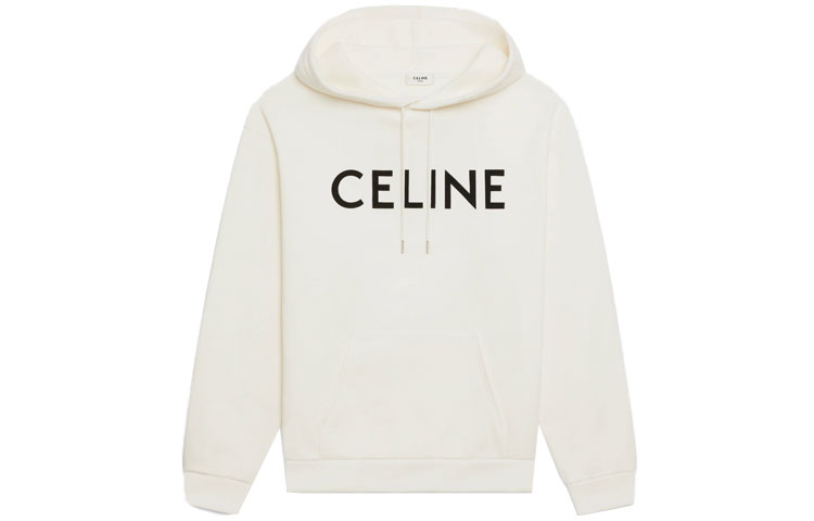 CELINE SS21 Logo Fleece Loose Fit Pullover Long Sleeved Fleece Lined Hooded Sweatshirt Women's Neon White