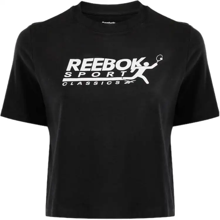 Reebok T Shirts Women's Black Crew Neck Moderate Straight Fit