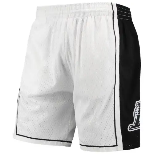 NBA X Mitchell & Ness joint model Los Angeles Lakers Swingman Hardwood Classic Color Block Basketball Pants Men's White/Black