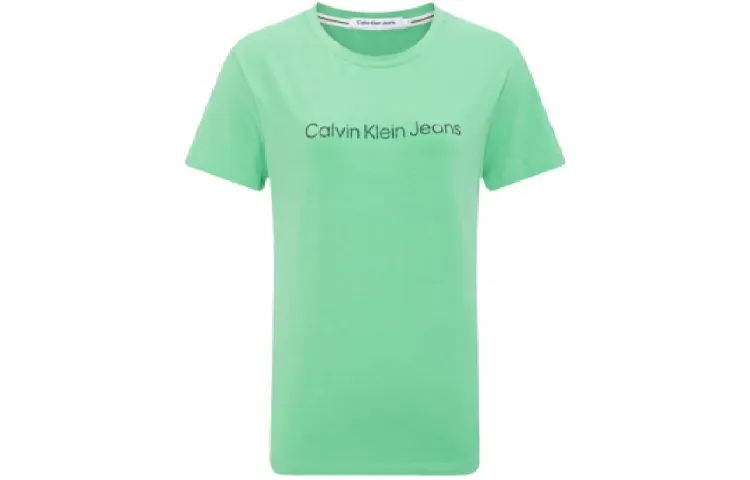 Calvin Klein T-Shirts Women's Green Crew Neck Moderate Straight Fit