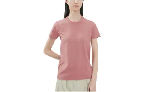 UNIQLO U Collection T Shirts Women's Pastel Pink Crew Neck Moderate Straight Fit