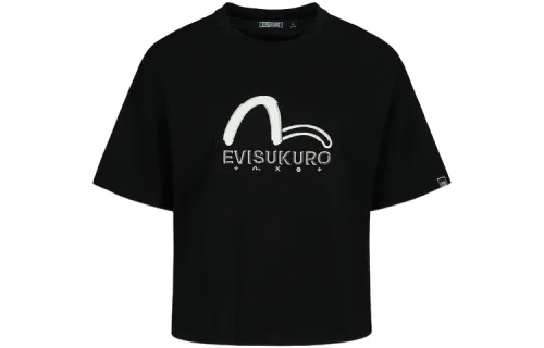 EVISU T Shirts Women's Black Crew Neck Moderate Straight Fit
