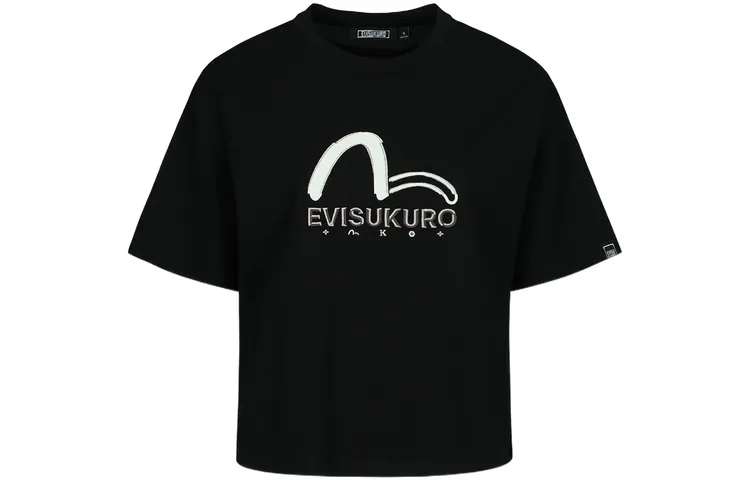 EVISU T Shirts Women's Black Crew Neck Moderate Straight Fit