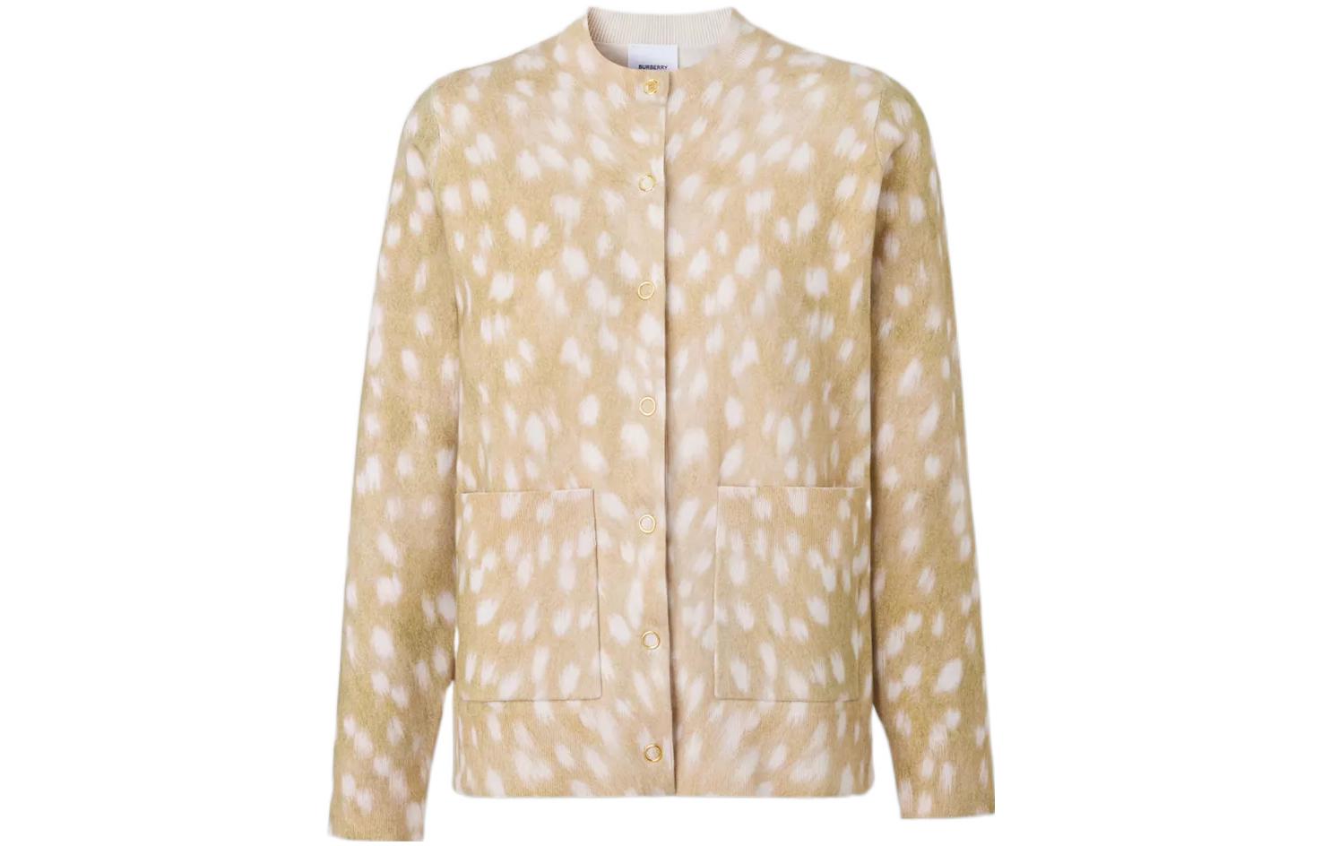 Burberry Burberry SS22 deer print single-breasted colorblock sweater for women, honey