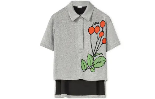 LOEWE Polo Shirts Women's Silver Polo Collar Moderate Straight Fit