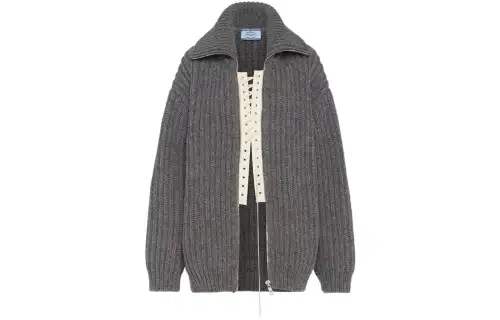 PRADA Knitwear Women's Gray Lapel Moderate Other