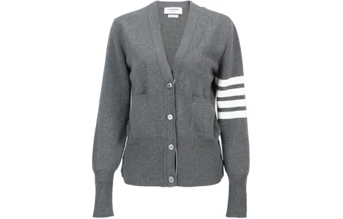 THOM BROWNE Tom Brown FW20 classic gray four-stripe cotton V-neck sweater for women, gray