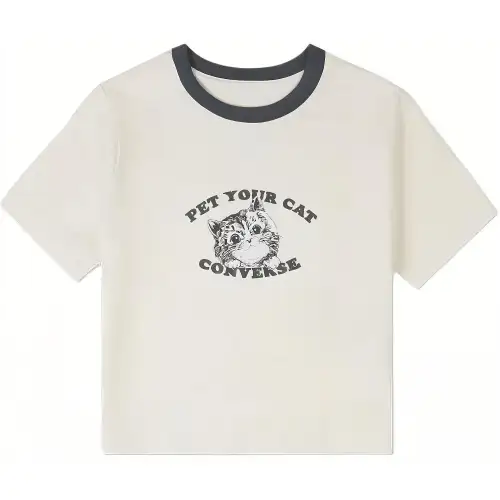 Converse T Shirts Women's Brown Crew Neck Moderate Straight Fit