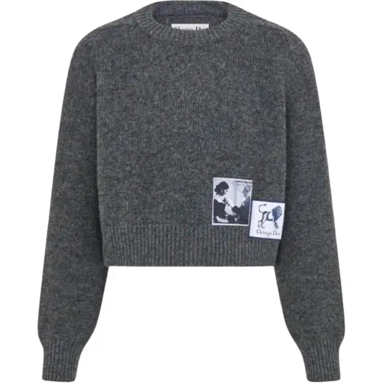 DIOR Sweaters Women's Gray Crew Neck Thickened Other