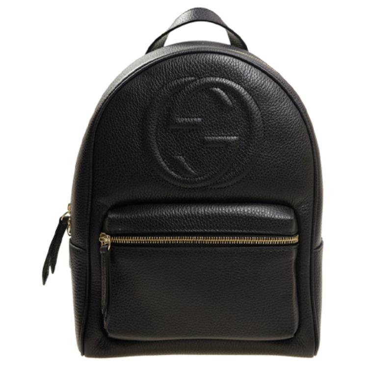 GUCCI Soho Litchi Grain Cow Leather Backpack Unisex Black