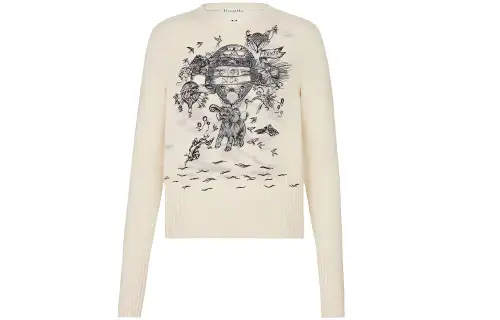 DIOR Quarterly New Products Cashmere Sweaters Women's Ecru Crew Neck Moderate