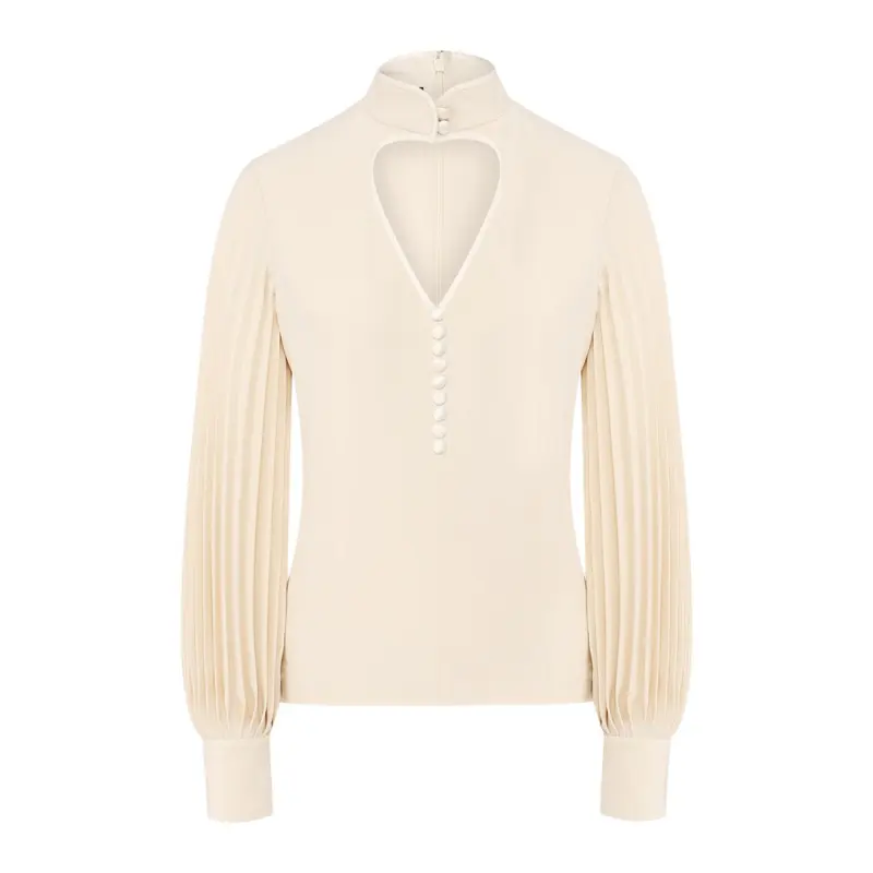 GUCCI Shirts Women's Beige Stand Collar Moderate Shirt