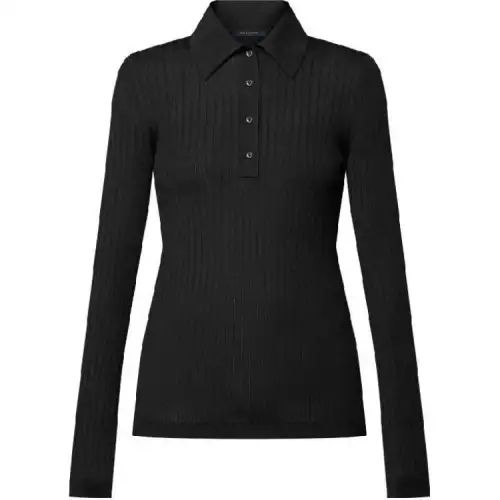 Lv Long Sleeved Rib Knit Polo Top
