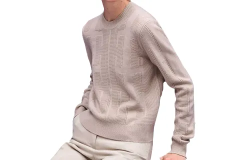 HERMES Knitwear Women's Beige Gray Crew Neck Moderate Other