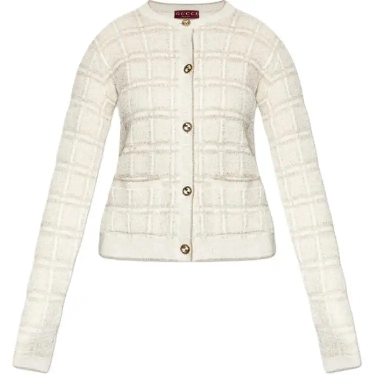 GUCCI Lamé Check Jacquard Cardigan