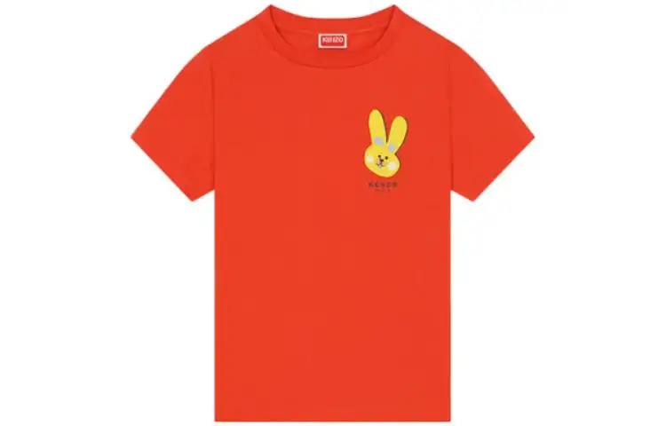 KENZO SS23 Lunar Year T Shirts Women's China Red Crew Neck Moderate Straight Fit