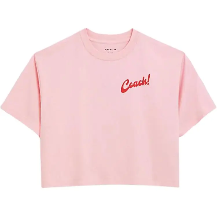 COACH T-Shirts Women's Pink Crew Neck Moderate Straight Fit