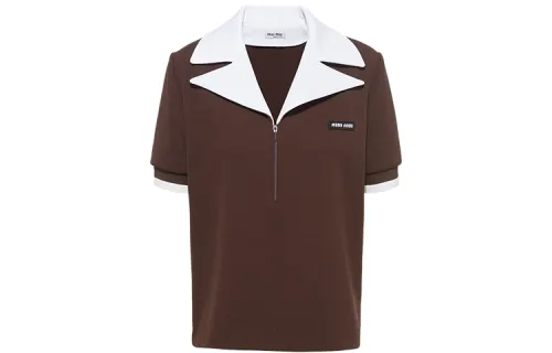 MIU MIU Polo Shirts Women's Ochre Brown Polo Collar Moderate Straight Fit