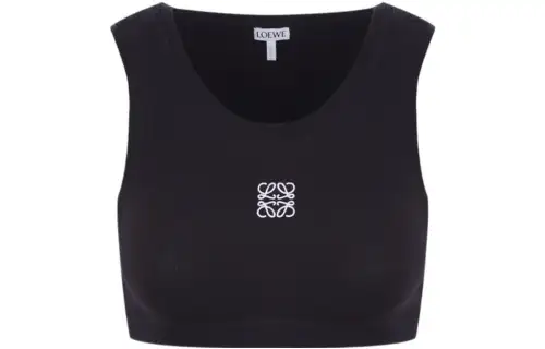 LOEWE Cropped Cotton Anagram Tank Top Black/White