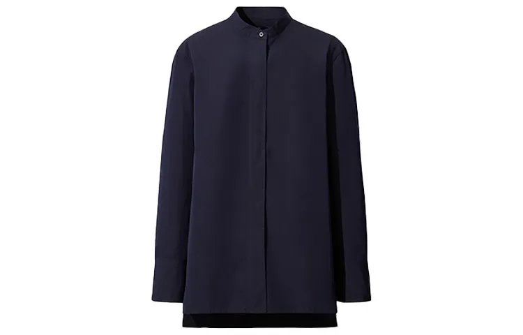 UNIQLO Shirts Women's Navy Blue Stand Collar Moderate Shirt