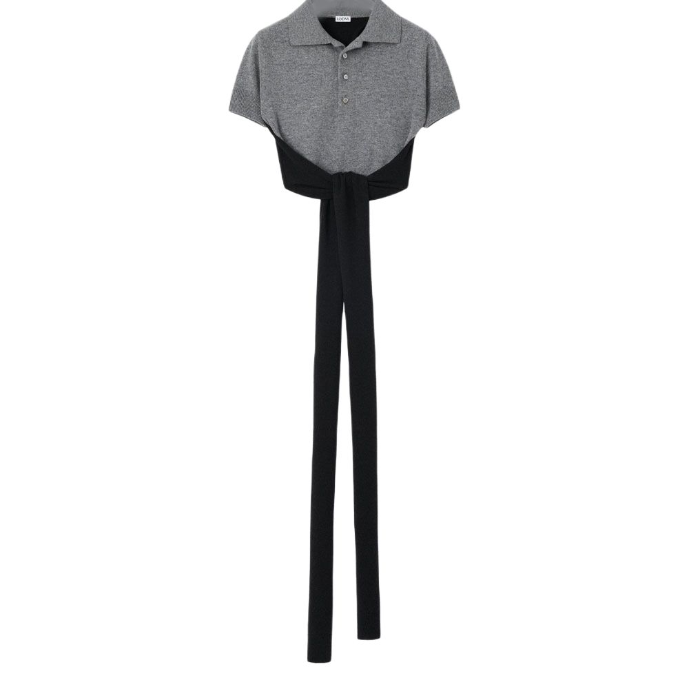 LOEWE Loewe SS25 Women's Fashion Show Collection Color Block Backless Wool Cashmere Polo Neck Jersey Stitched Polo Sweater Women's Gray