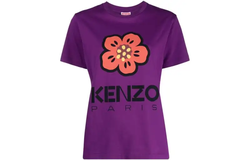 KENZO Boke Flower Series T Shirts Women's Purple Crew Neck Moderate Straight Fit