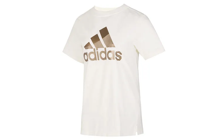 Adidas T-Shirts Women's Ecru Crew Neck Moderate Straight Fit
