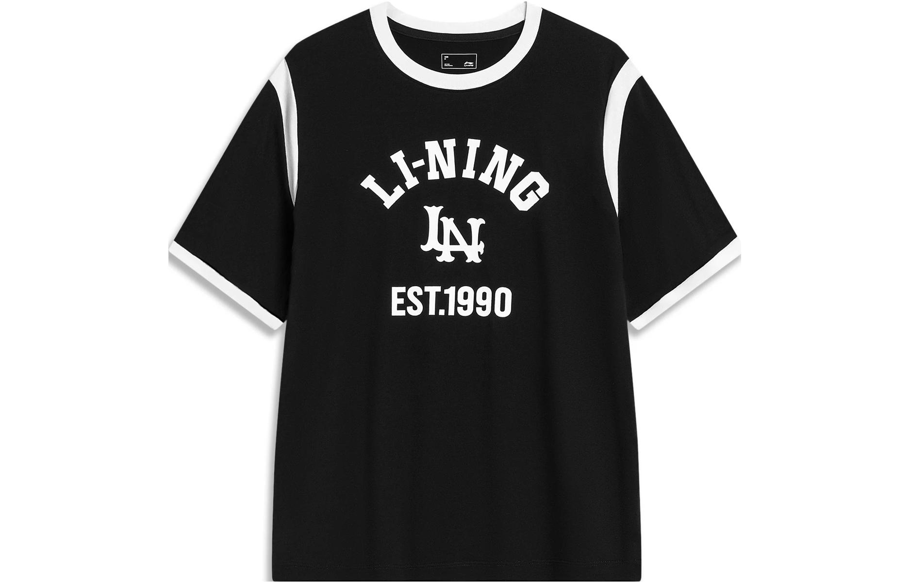 LiNing Li Ning Sports Life Series Letter 1990 Digital Print Round Neck Short Sleeve T-shirt Women's Black