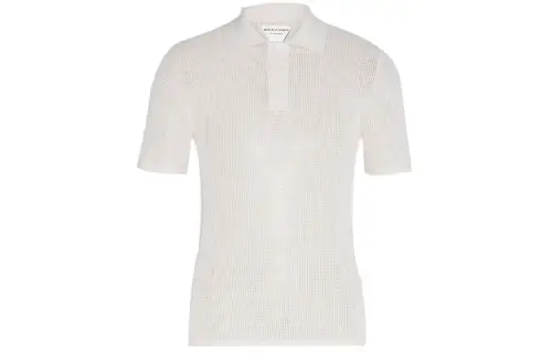Bottega Veneta Polo Shirts Women's White Polo Collar Moderate Straight Fit