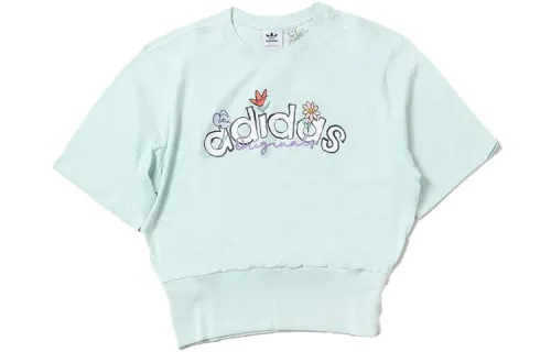 Adidas Originals T Shirts Women's Mint Green Crew Neck Moderate Straight Fit