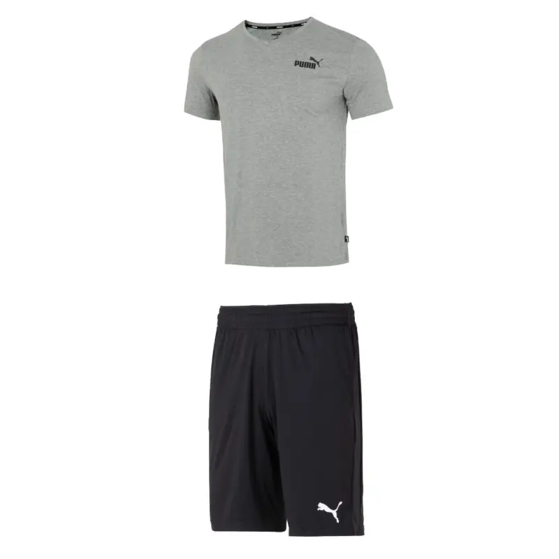 PUMA Casual Sportswear Men's Gray+Black Set Crew Neck Moderate