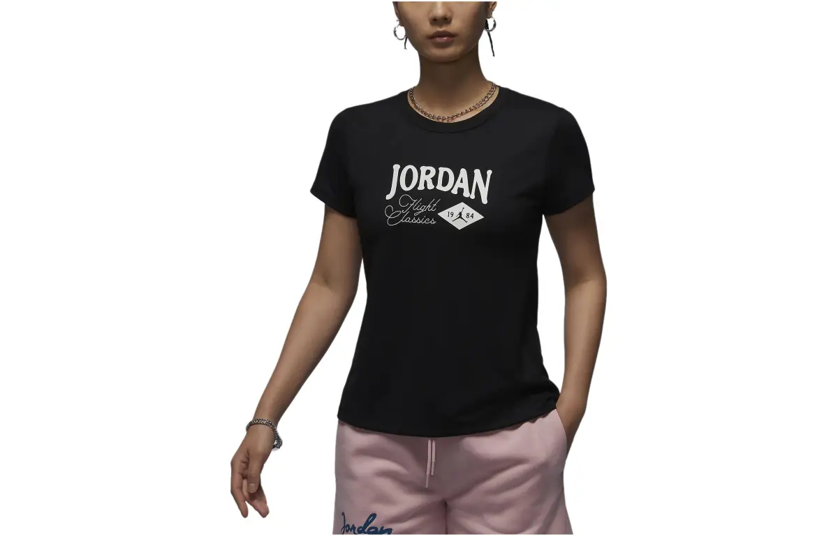 Jordan T-Shirts Women's Black Crew Neck Moderate Straight Fit