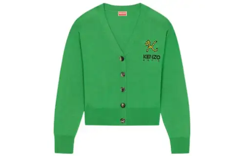 KENZO Tiger Tail Series Knitwear Women's Green V Neck Moderate Other